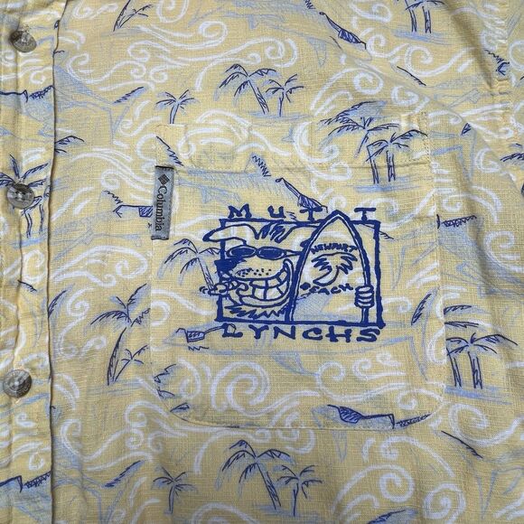 Mutt Lynchs  Columbia Newport Beach CA Hawaiian Shirt XL Yellow Sharks Dog - Picture 6 of 12